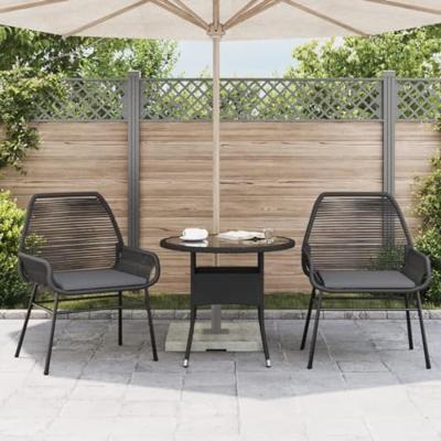 Tuinstoelen 2 st met kussens poly rattan zwart - thumbnail