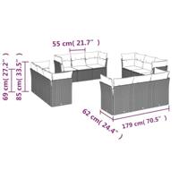 12-delige Loungeset met kussens poly rattan bruin - thumbnail