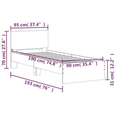 Bedframe met hoofdbord en LED gerookt eikenkleurig 90x190 cm