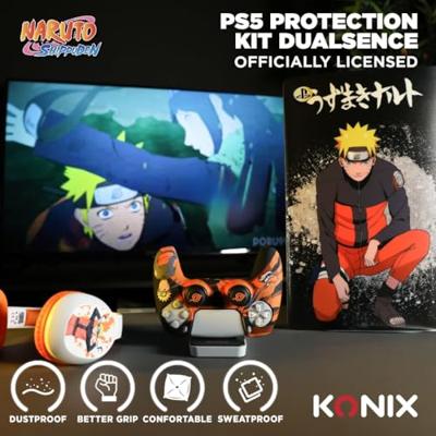 Beschermhoes voor controller - KONIX - Naruto Shippuden - DualSense PS5 - Siliconen - Kurama/Kyûbi en Naruto patroon - Zwart