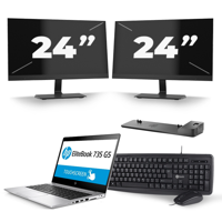 HP EliteBook 735 G5 - AMD Ryzen 5 PRO 2500U - 13 inch - 8GB RAM - 256GB SSD - Windows 10 + 2x 24 inch Monitor - thumbnail