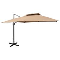 VidaXL Zweefparasol met dubbel dak 300x300 cm taupe - thumbnail