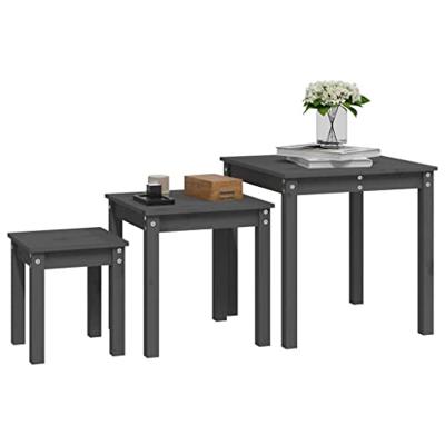 Tafeltjesset 3 st massief grenenhout grijs