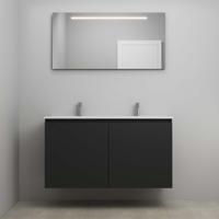 On-Line Badkamermeubelset - 120 cm - Voorgemonteerd - Greeploos 2 Deuren - Porseleinen Wastafel - 2 Kraangaten - Spiegel met LED-Verlichting - Mat Zwart - thumbnail