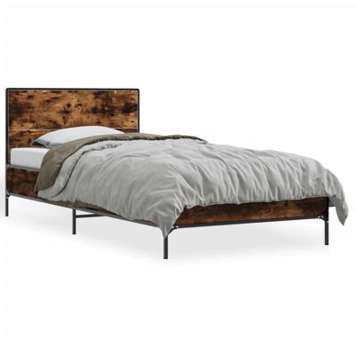 Bedframe bewerkt hout metaal gerookt eikenkleurig 140x190 cm - thumbnail