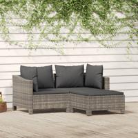 3-delige Loungeset met kussens poly rattan grijs - thumbnail