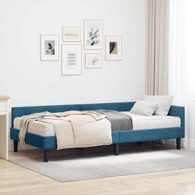 Hoekbedframe met Matras Anders 2 pcs Blauw Fluweel