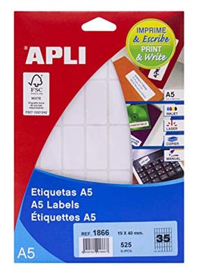 Apli witte etiketten Print & Write ft 19 x 40 mm (b x h), 525 stuks, 35 per blad (1866) Apli witte etiketten Print & Write ft 19 x 40 mm (b x h), 525 stuks, 35 per blad (1866)