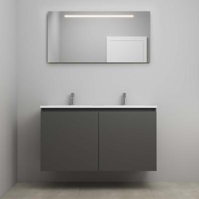 On-Line Badkamermeubelset - 120 cm - Voorgemonteerd - Greeploos 2 Deuren - Acryl Wastafel - 2 Kraangaten - Spiegel met LED-Verlichting - Mat Antraciet