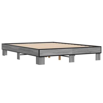 Bedframe bewerkt hout metaal grijs sonoma eiken 150x200 cm - thumbnail