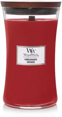 WoodWick Geurkaars Large Pomegranate - 18 cm / ø 10 cm - Geurkaars in Glas - Houten Lont