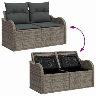 Tuinbankenset met opslag 6 pcs Grijs poly rattan
