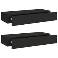 VidaXL Wandschappen 2 st met lade 60x23,5x10 cm mdf zwart - thumbnail