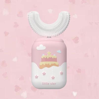 Kinderen elektrische U-vormige tandenborstel cartoon automatische sonische tandreiniger (roze wit) Kinderen elektrische U-vormige tandenborstel cartoon automatische sonische tandreiniger (roze wit)