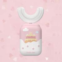 Kinderen elektrische U-vormige tandenborstel cartoon automatische sonische tandreiniger (roze wit) - thumbnail