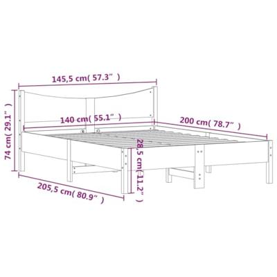 Bedframe zonder matras massief grenenhout 140x200 cm