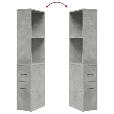 Badkamerkast smal met wielen bewerkt hout betongrijs Badkamerkast smal met wielen bewerkt hout betongrijs