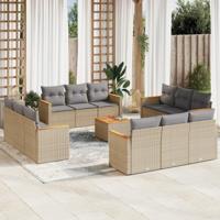 13-delige Loungeset met kussens poly rattan beige - thumbnail