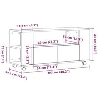 Tv-meubel met wielen 102x34,5x43 cm bewerkt hout oud hout - thumbnail