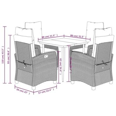 5-delige Tuinset met kussens poly rattan beige