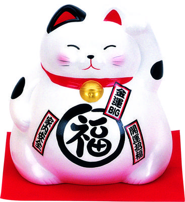 Witte Lucky Cats Figuur - Maneki Neko - 21cm