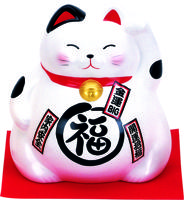 Witte Lucky Cats Figuur - Maneki Neko - 21cm - thumbnail