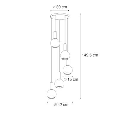 QAZQA Art Deco hanglamp zwart met smoke glas rond 5-lichts - Josje