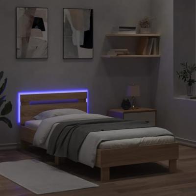 Bedframe met hoofdbord en LED sonoma eikenkleurig 90x190 cm