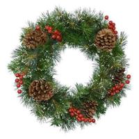 Kerstkrans krans bes d50h15 cm groen/wit Everlands - Everlands - thumbnail