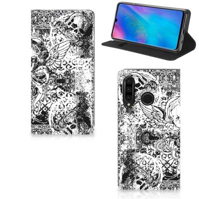 Mobiel BookCase Huawei P30 Lite New Edition Skulls Angel