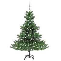 VidaXL Kunstkerstboom nordmann met led's en kerstballen 210 cm groen - thumbnail