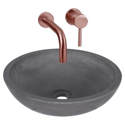 Waskomset Differnz Ravano Beton 40x12 cm Antraciet met Inbouw Wastafelkraan Rood Koper Differnz Waskomset Differnz Ravano Beton 40x12 cm Antraciet met Inbouw Wastafelkraan Rood Koper Differnz