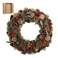 House of Seasons Kerstkrans met Dennenappels Bladeren Rode Bessen 10x50 cm - thumbnail