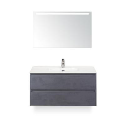 Dante Badmeubelset 100 cm - Beton Antraciet - Keramische Wastafel Wit Cover - met Sence Spiegel
