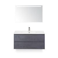 Dante Badmeubelset 100 cm - Beton Antraciet - Keramische Wastafel Wit Cover - met Sence Spiegel - thumbnail