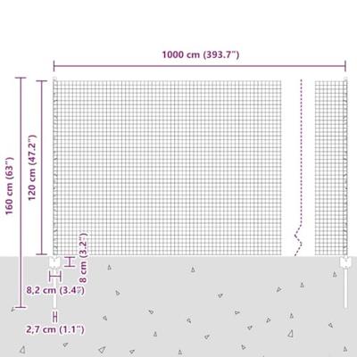 VidaXL Hek met paal grijs 1,2 x 10 m staal en pvc