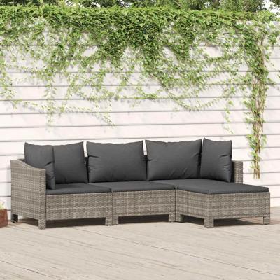 4-delige Loungeset met kussens poly rattan grijs 4-delige Loungeset met kussens poly rattan grijs