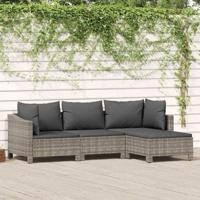4-delige Loungeset met kussens poly rattan grijs - thumbnail
