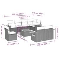 9-delige Loungeset met kussens poly rattan grijs - thumbnail