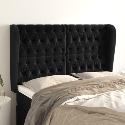 Hoofdbord met randen 163x23x118/128 cm fluweel zwart