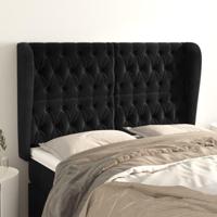 Hoofdbord met randen 163x23x118/128 cm fluweel zwart - thumbnail