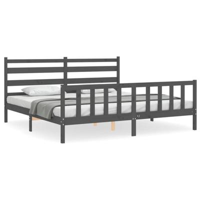 Bedframe met hoofdbord massief hout grijs 200x200 cm