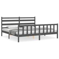 Bedframe met hoofdbord massief hout grijs 200x200 cm - thumbnail