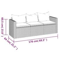 Tuinbank 3-zits met kussens poly rattan zwart - thumbnail