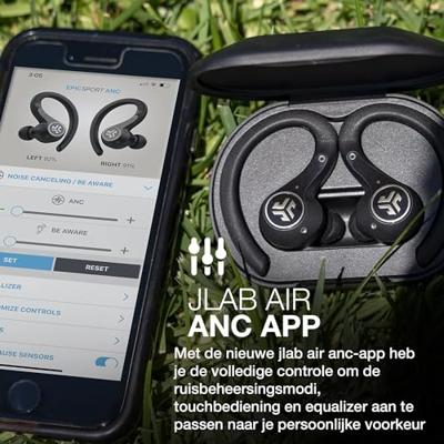 JLab Audio Epic Air Sport Hoofdtelefoons oorhaak, In-ear Bluetooth Zwart
