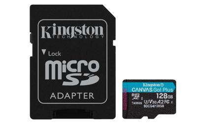 Kingston Technology 128GB microSDXC Canvas Go! Plus Gen4 200MB/s A2 U3 V30 kaart + adapter
