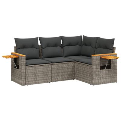 5-delige Loungeset met kussens poly rattan grijs - thumbnail