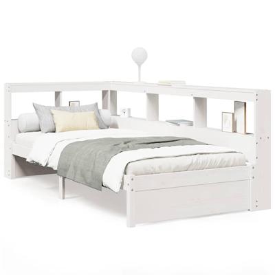 Bed met boekenkast zonder matras grenenhout wit 75x190 cm