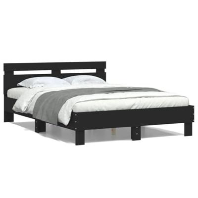 Bedframe met hoofdeinde en LED zwart 135x190 cm