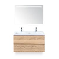 Vogue Badmeubelset 100 cm - Greeplijst in kleur - Grey Oak - Keramische Wastafel Wit 2 kraangaten - met Sence Spiegel - thumbnail